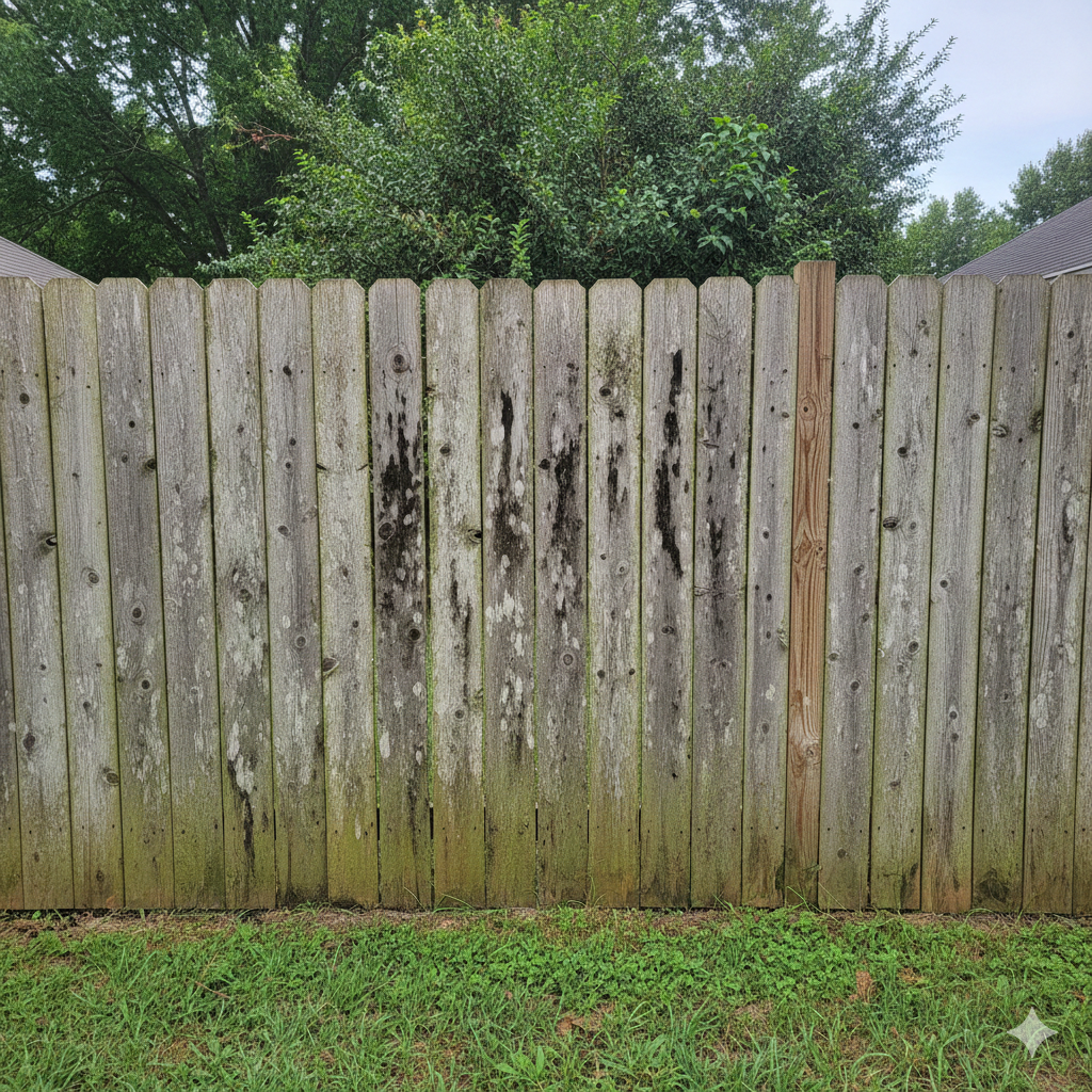 Fence Section before pressure washing