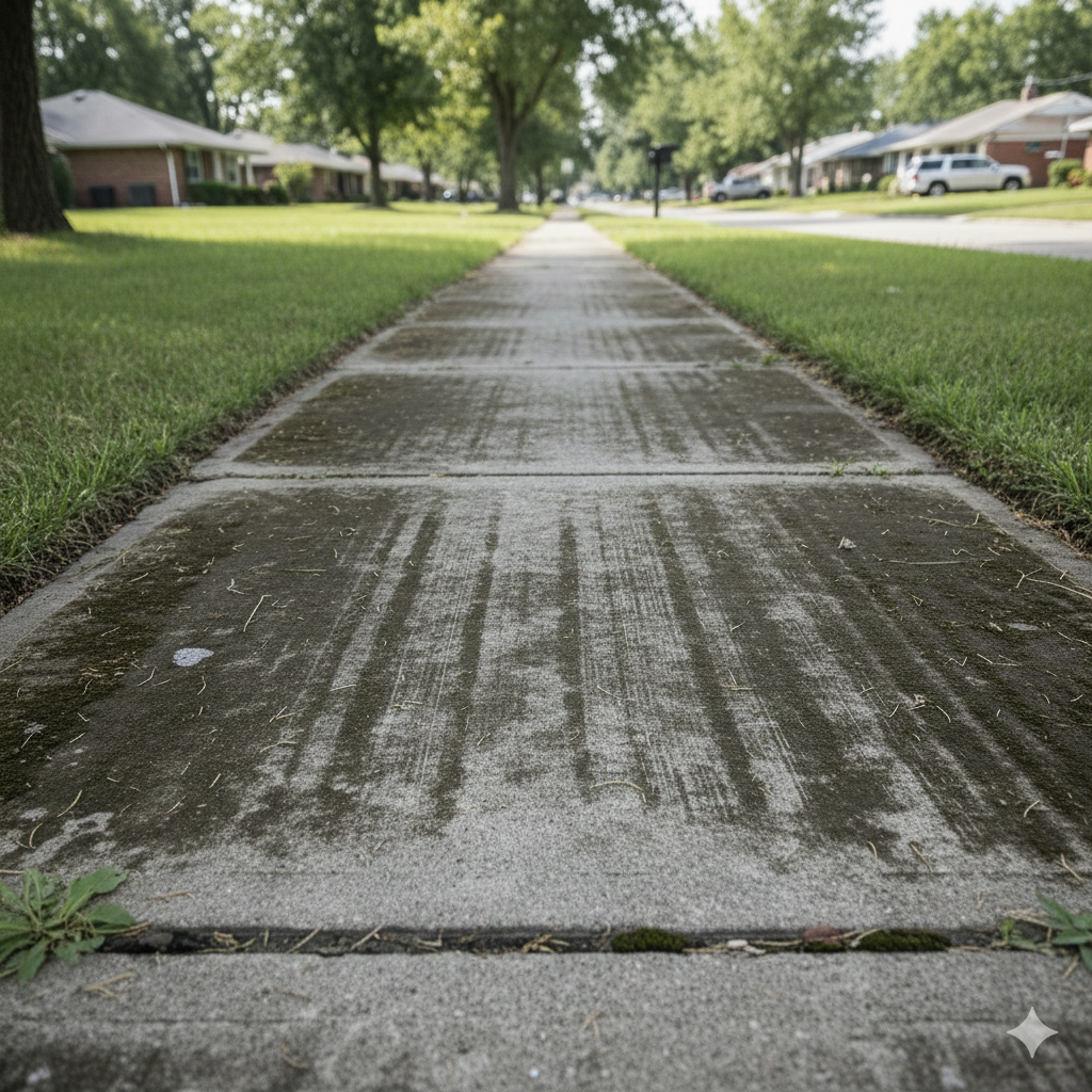 Sidewalk + Front Porch before pressure washing